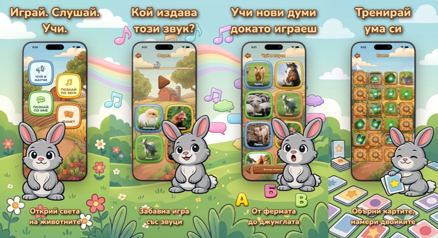The same Animallo App Store screenshot strip translated into Bulgarian
